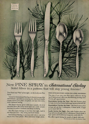 Silverware Pine Tree Pattern 1956 Internatinal Sterling Pine Spray Silverware Patterns Vintage Print ...
