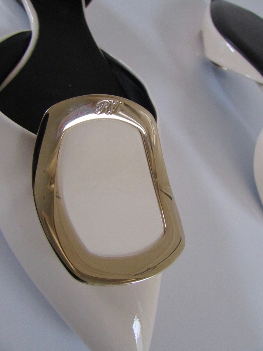 $695 Roger Vivier Chips D'orsay White Patent Leather Ballet Flats