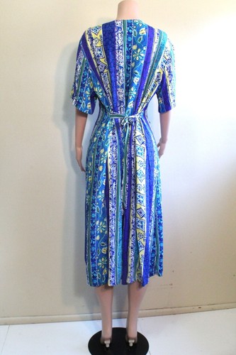 Jamie Brooke Dress 18 XL 1X Plus Button Vest Rayon S/S Tie Back Blue Aqua Stripe - Picture 12 of 12