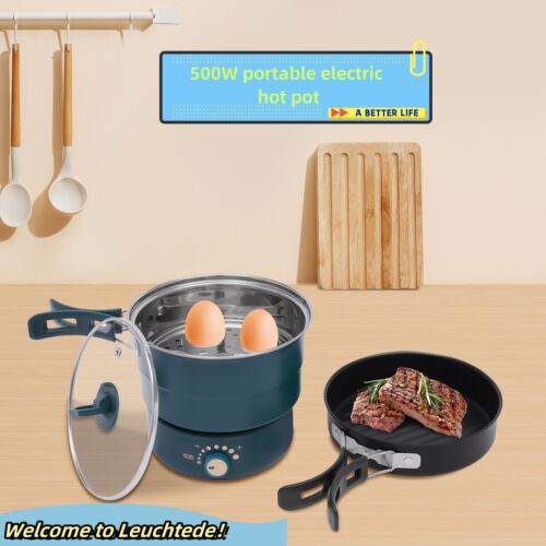 Electric Hot Pot with Foldable Handles, Portable Travel Cooker for Ramen Noodle