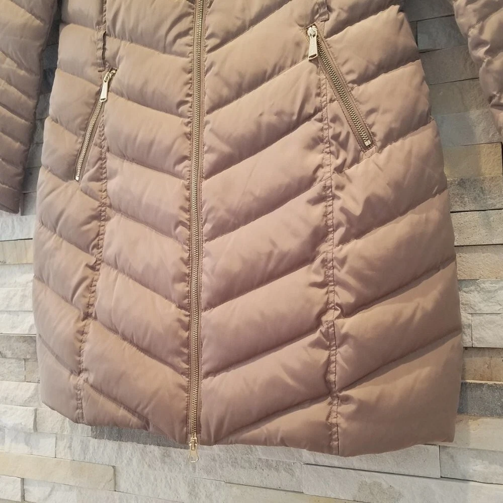 Michael Kors donna giacca tampone media lunga cappotto lunghezza intera cappuccio in pelliccia alto