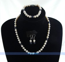 Natural White  Black Pearl Necklace Earrings Bracelet Set
