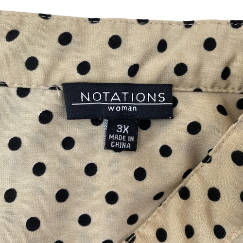 Notations Woman Plus Top Blouse Size 3X Camel w/Black Polka Dots Roll Up LS - Picture 12 of 13