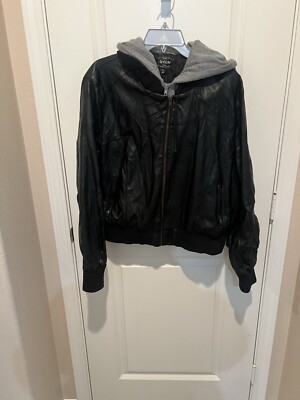 Spiritual Quality Active USA Bomber Jacket Black Faux Leather Double Zip Sz 2XL