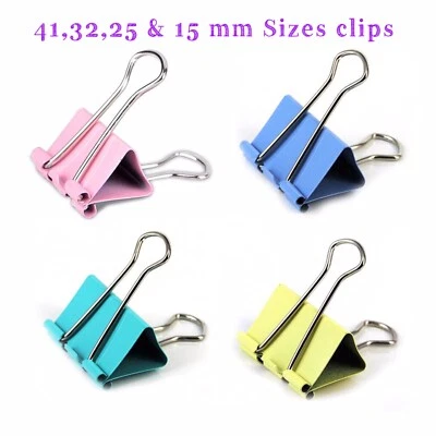 Bulldog Foldback 51,41 32,25. 15mm Size Metal Binder Grip Clips Assorted Colour