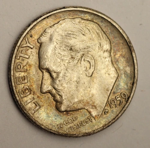 1959   Roosevelt  Dime UNC/AU Toning Rainbow