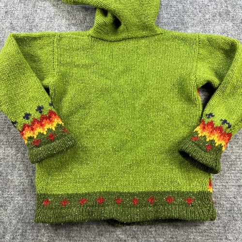 100% Alpaca Wool Sweater Child 8 Green Hood Full Zip Inti Haymi Artesans Coop - Picture 8 of 13