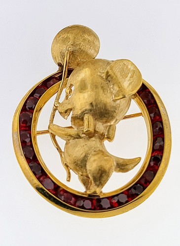 Vintage Lucien Piccard Mouse With Baloon On 14k Yellow Gold With Rubies Mint - Picture 9 of 12