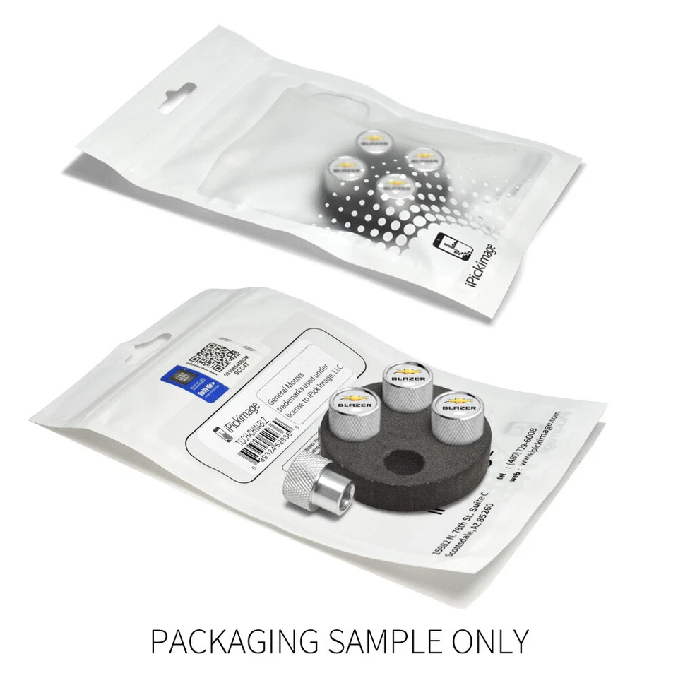 Tapas de vástago de válvula de neumático de aluminio plateado brillante con logotipo Chevrolet Blazer en blanco Foto 4 de 4