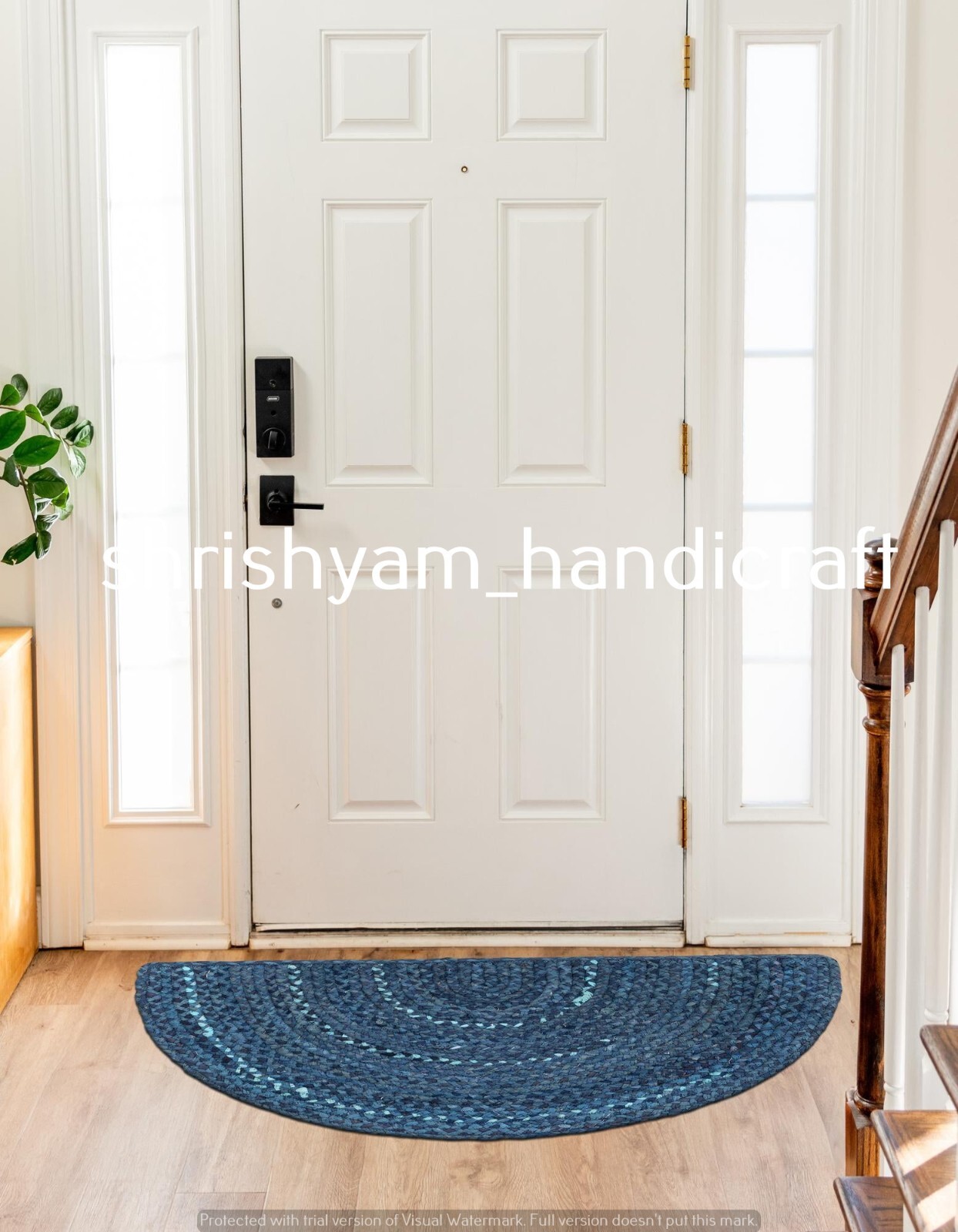 Blue Torqouise Braided Farmhouse Cotton Rug in Half Round Runner for ...