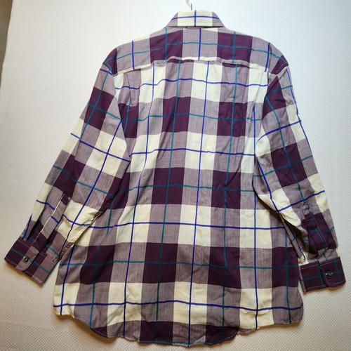 Robert Stock Men Shirt Large Burgandy White Blue Check Button Long Sleeve Cotton - Picture 5 of 12