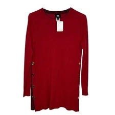W by Worth 100% Wool Red Sweater Top Women's XS NWT Gold Snap Detail