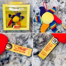 80s STEIFF BABY RATTLE Rainbow Sun Star Plush Infant Gift Velour Germany Toy