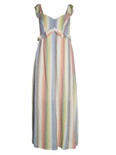 For The Republic Free Smocked Maxi Dress S  Striped Ruffle Cotton Lined NWT$98