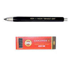 KOH-I-NOOR MECHANICAL CLUTCH PENCIL 5.6mm 2B 4B 6B GRAPHITE LEADS OR CHARCOAL ca