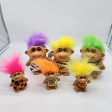 Vintage Troll Doll Caveman Lot of 6 Unbranded Pink Purple Yellow Green 4" 7"