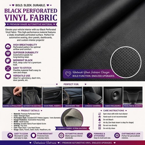 PERFORATED Upholstery Faux Leather Vinyl Fabric Automotive damage seats