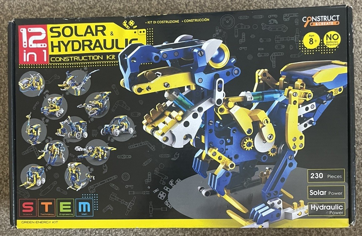 STEM 12 in 1 SOLAR HYDRAULIC Construction KIT Model Build Robot Toys NEW SEALED