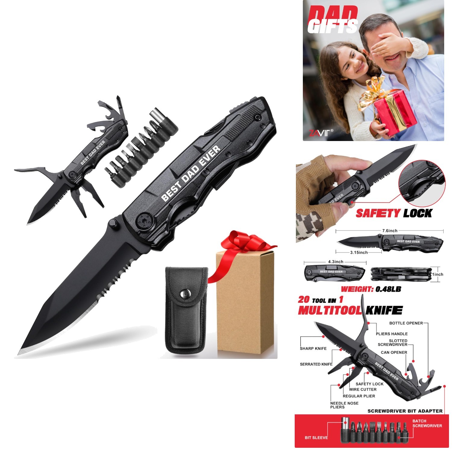 Cuchillo multiherramienta Gift Dad the Best Dad Ever 20 en 1 - Perfecto para aventureros