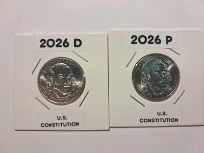 THE QUARTERS ARE HERE U.S.CONSTITUTION 2026 P+ D 2 COIN SET LABELED HOLDERS UNC.