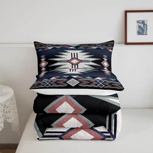 Southwestern Comforter Set Size,Rustic Farmhouse Western Queen Black Blue