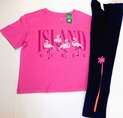 Gap Girl's Outfit T-Shirt & Pants Pink Black SIZE M/8 Island Flamingo's NEW