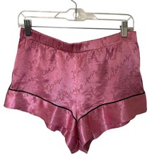 Victoria's Secret Pajama Shorts Women Medium Pink Excellent Satin Logo Tulip Hem