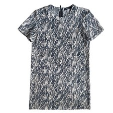 MNG Basics Mango Women's XS Blue Beige Snake Print Short Sleeve Shift Dress Chic