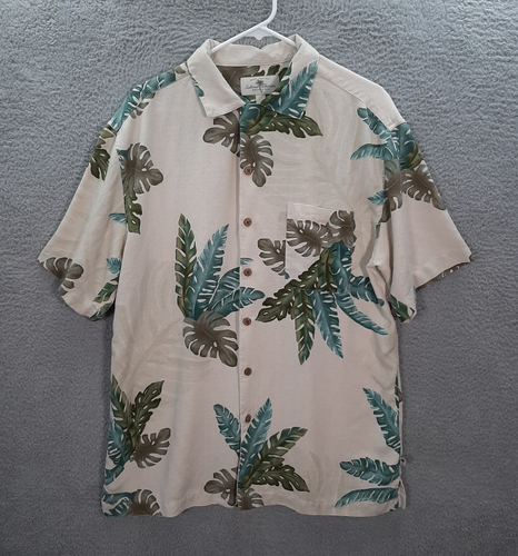 Island Shores Shirt Adult Large Tan 100% Silk Hawaiian Camp Tropical Beach Mens