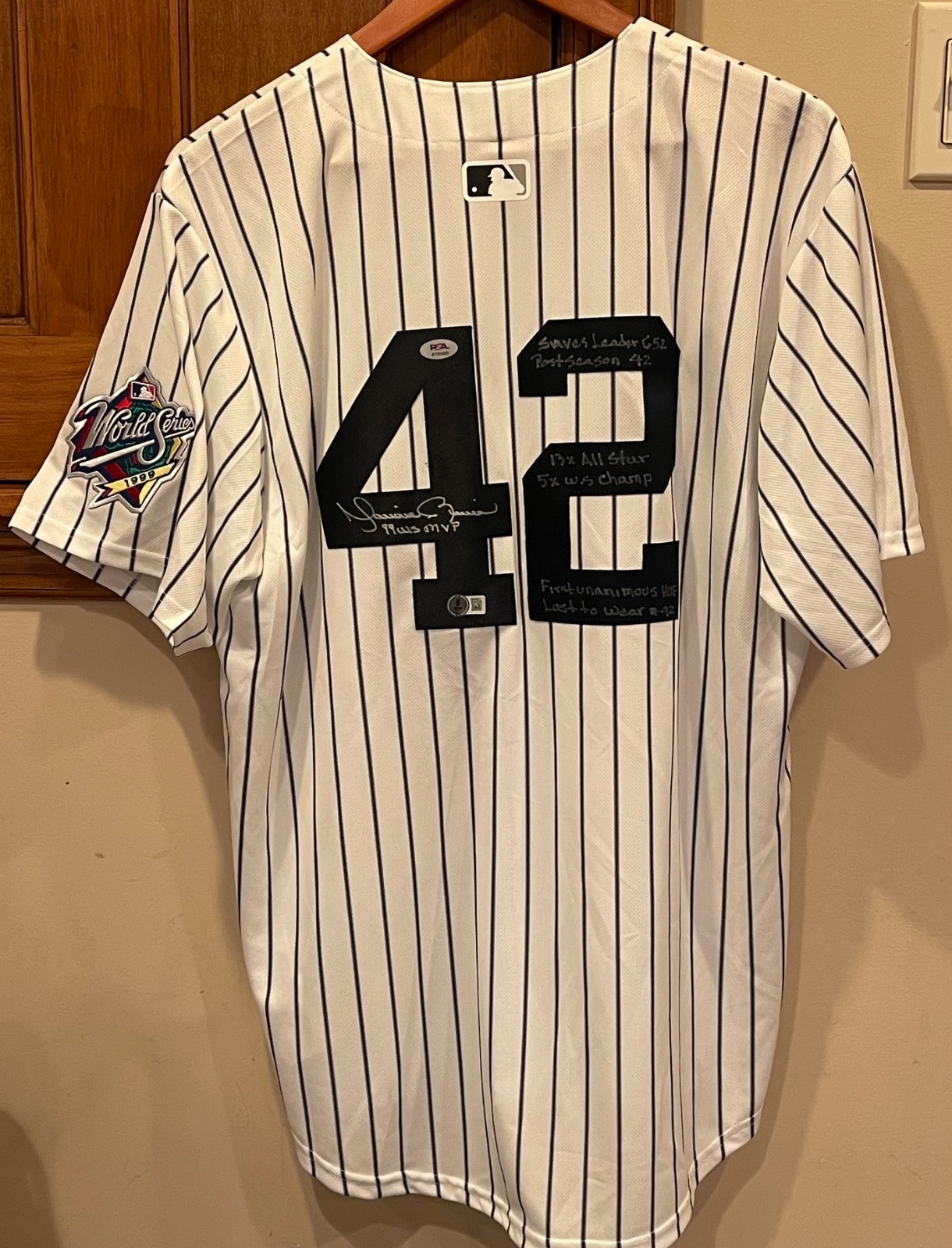 Mariano Rivera Signed Career Stats 99 WS Jersey w/ 7 Inscriptions LOA & COA PSA