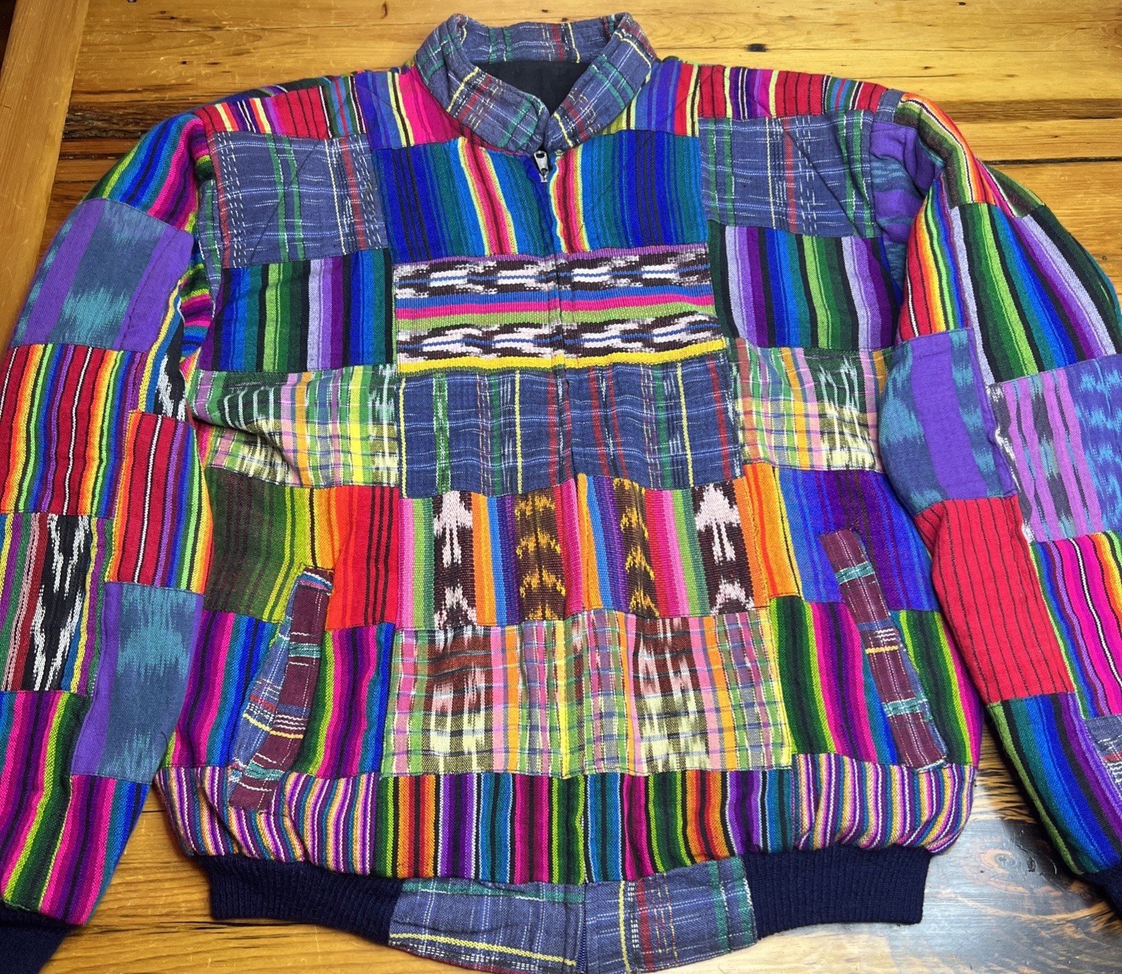Vintage 90s Patchwork Bomber Jacket Guatemalan Se… - image 2