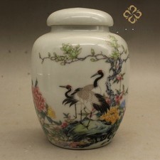 Boutique Chinese Blue White Porcelain Hand Painted Double Crane Tea Pot Decor