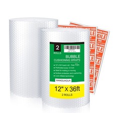 wanguagua 2 Pack 12 Inch x 72 ft Total Bubble Packing Wrap for Moving Boxes S...