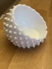Vintage Fenton Hobnail Ashtray Orb Milk Glass Slant Front
