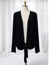Chico's Travelers Slinky Travel Knit Black Tie Front Blouse Jacket 3 US XL/16