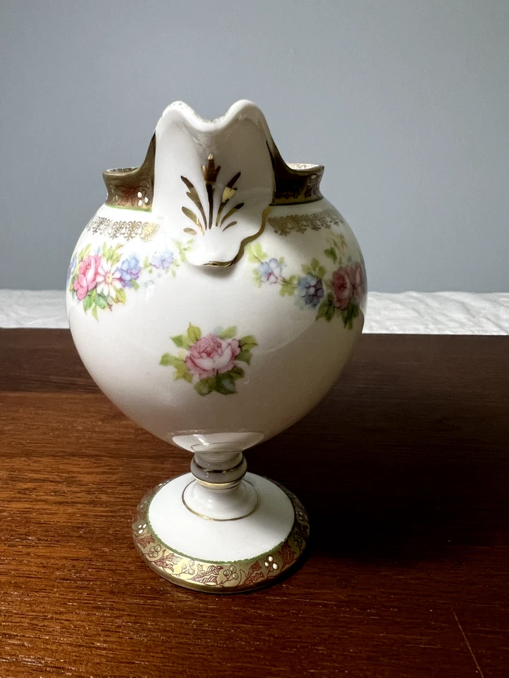 Pedestal vintage de flores con borde dorado pintado a mano de Nippon/Japón Foto 4 de 4