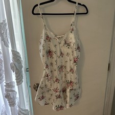 Victorias Secret White Vintage Gold Label Satin Slip Dress Floral Appliqu L