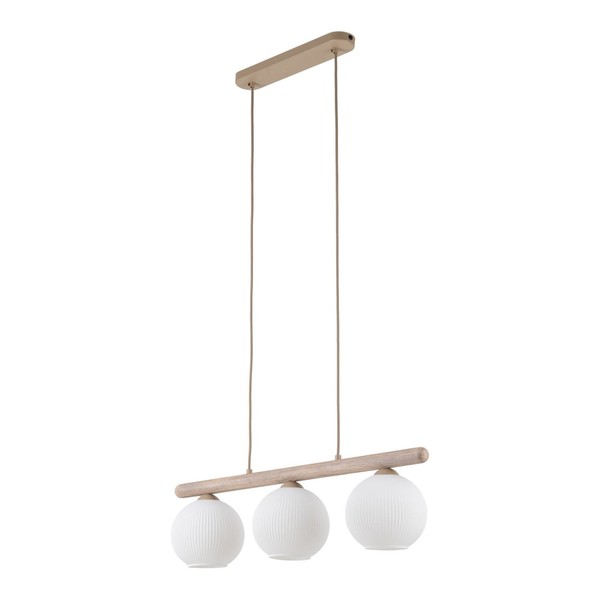 Pendelleuchte Glas Metall Weiß E14 3-Flammig Beige Modern L:65 Cm HäNgelampe-image