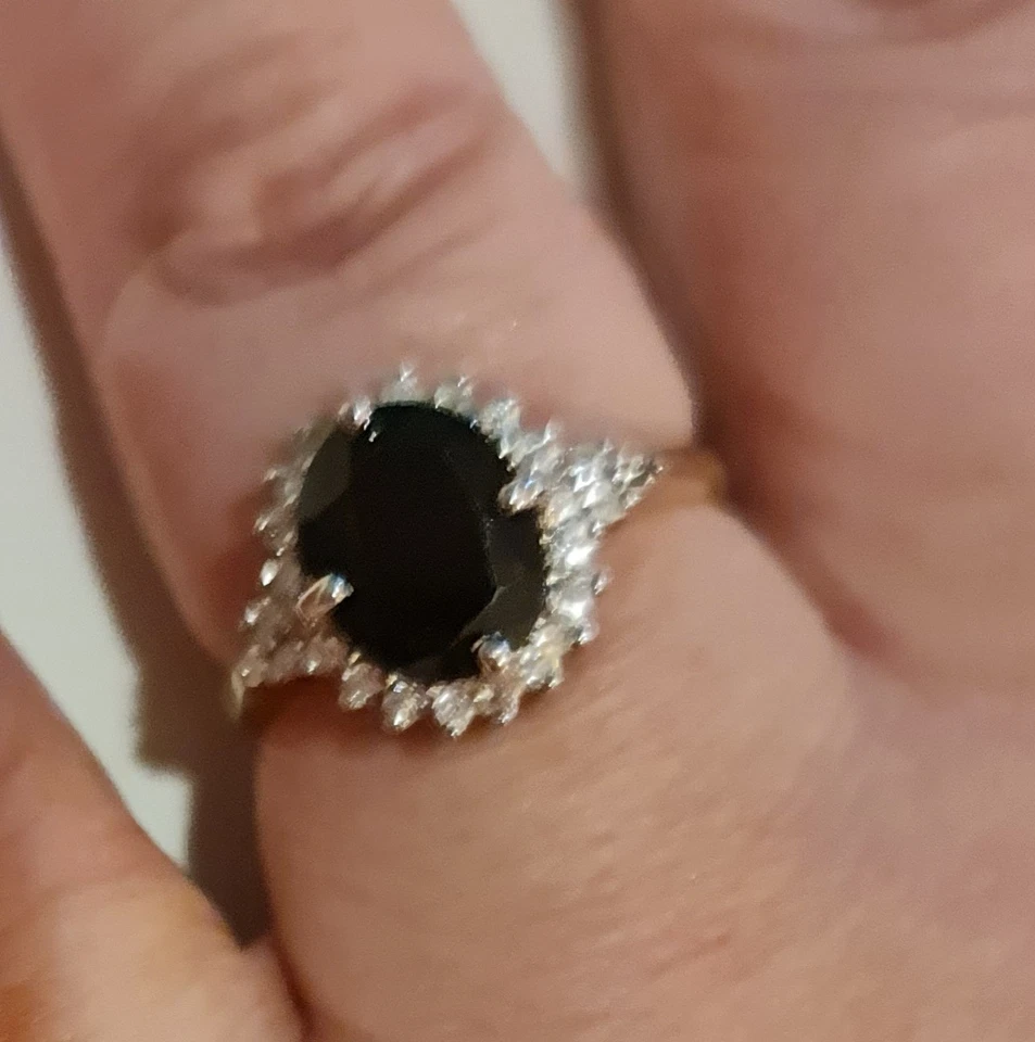 Vintage Design 9CT Sapphire & Diamond Halo- Oval Cut Engagement Ring Size L1/2 - image 2 of 3