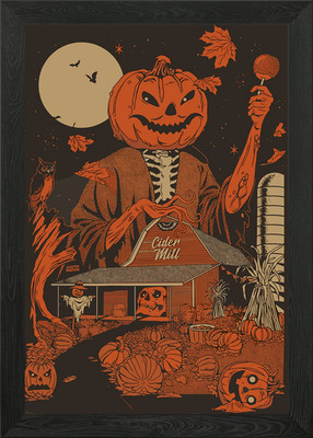 Halloween Kürbis Aufnäher Apfelweinmühle gerahmt Wandbild Poster Leinwanddruck Bild