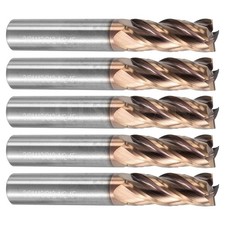 5Pcs 3/8" 4 Flute Solid Carbide 1" LOC x 2-1/2" OAL End Mills - TiSiN Coated