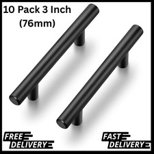 10 Pack of Sleek Matte Black Cabinet Pulls - 3 Inch Center, Ideal for Kitchens