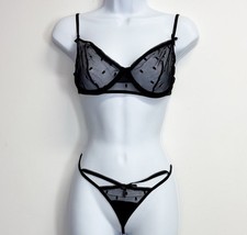 Mapale Sheer Mesh Thong Bra Set Womens M / L Black NWOT NEW