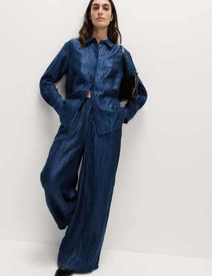 Marks & Spencer Womens Lyocell Wide leg Trousers in Dark Marine - M&S