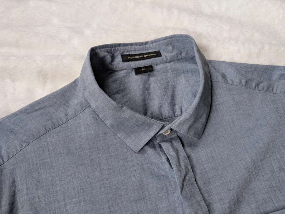 Porsche Design Cotton Blend Stretch Solid Blue Button Shirt 56 - Image 3 of 4