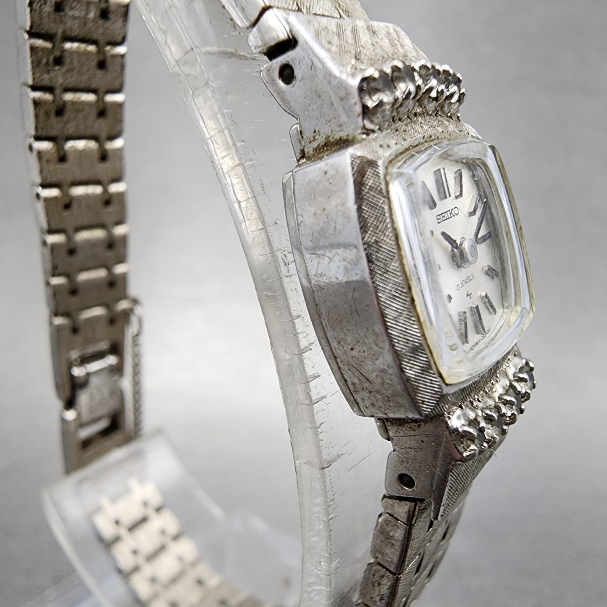 Seiko Watch Women 15mm Silver Dial White Gold Plated Diamonds 