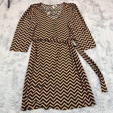 Tacera Knee-Length Dress Women's L Brown Polyester Shift Geometric Party Stretch
