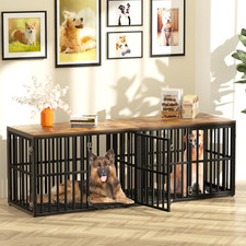 Dog Crate Furniture for 2 Dogs, 76  Wooden Dog Kennel with Divider, XXL Double D