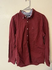 Tommy Hilfiger Button Down Shirt Mens XL Red Solid Custom Fit Work