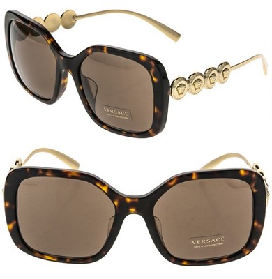 VERSACE VE4375F 4375 Gold Coin Medusa Stud Brown Rectangular Metal
